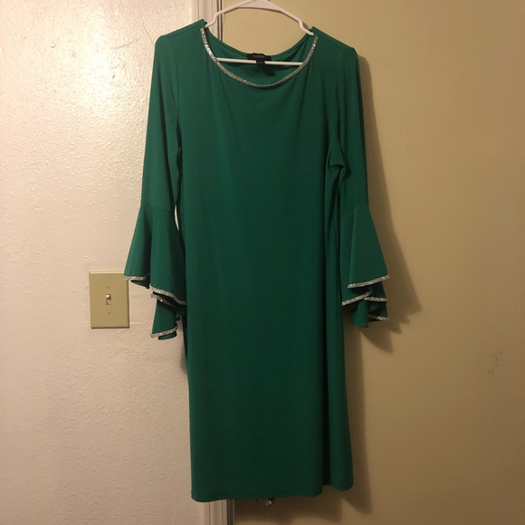 MSK Dresses & Skirts - MSK Rhinestone trim bell sleeve dress in green